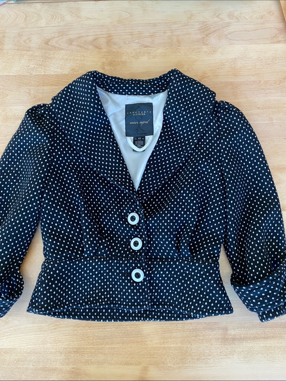 Sanctuary Black and White Polka Dot Cropped Retro Blazer